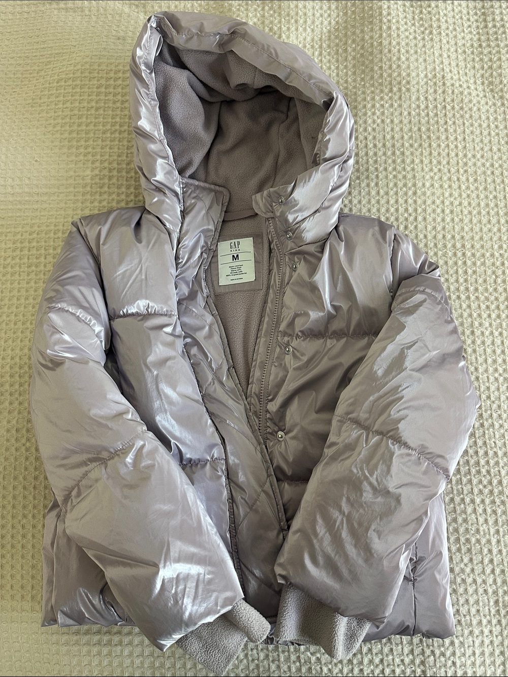GAP Kids Hooded Puffer Jacket in Shimmery Light Lavender